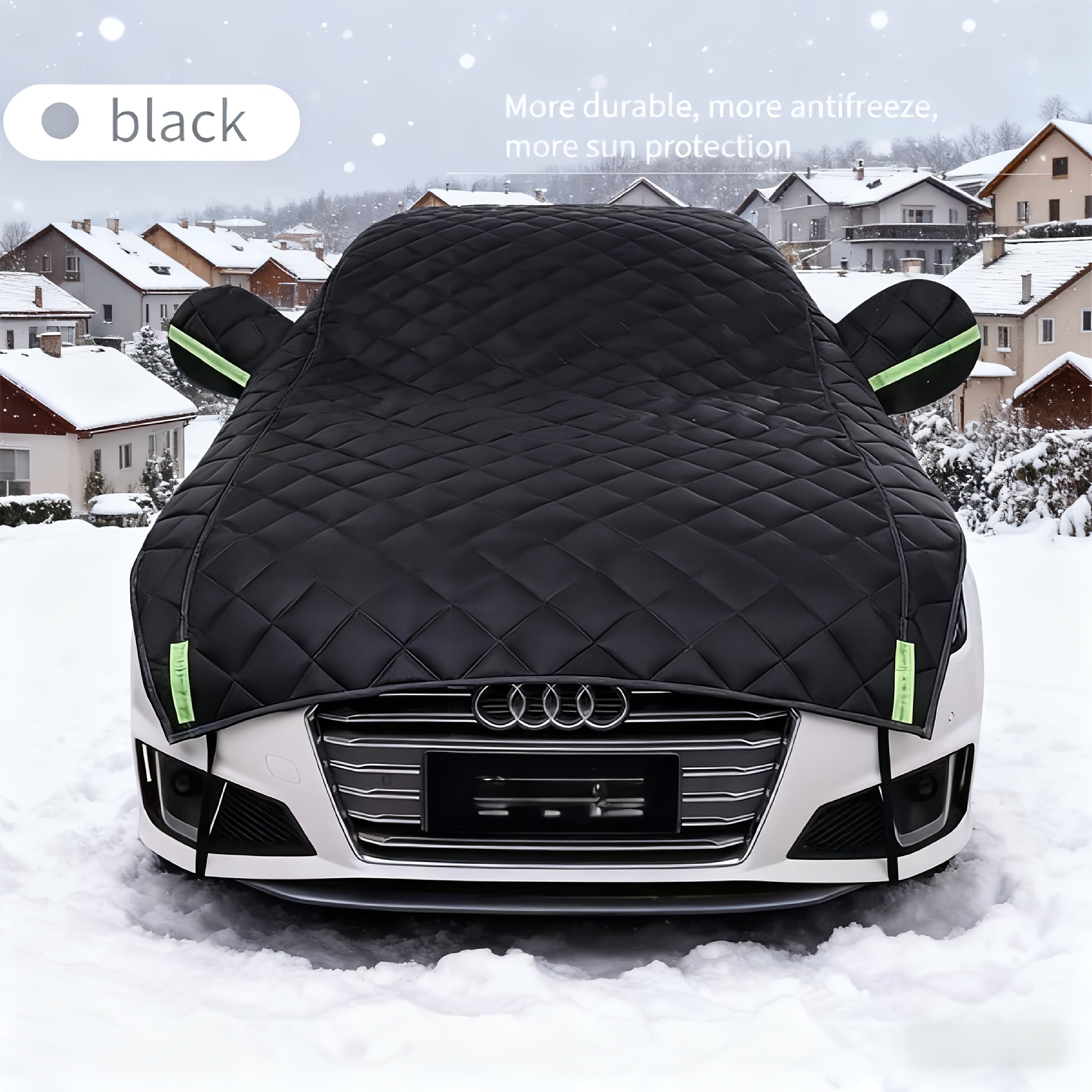 1pc Car Windshield Ice & Snow Cover with UV Protection, Heavy-Duty Black -Freeze Winter Shield, All-in-One Windshield/Roof/Headlight Protector for SUVs &, Reflective Safety Strips (Fits Most Vehicles)