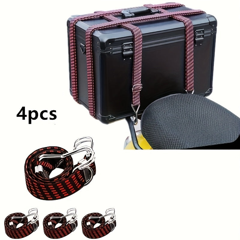 2/4pcs Heavy-Duty Adjustable Elastic Ropes - Durable Weather-Resistant Metal Rope with 4-Point Quick-Release Clamps, 1.5m Lengths for Camping, Biking, Motorcycle Transport & Outdoor Use, Camping Essentials, Secure Fastening,