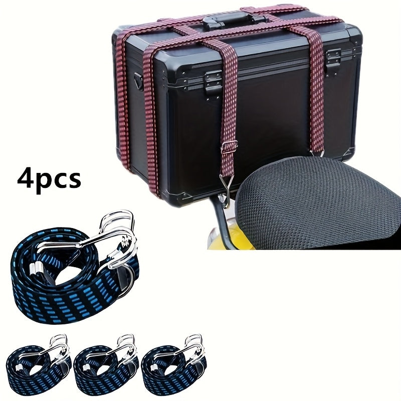 2/4pcs Heavy-Duty Adjustable Elastic Ropes - Durable Weather-Resistant Metal Rope with 4-Point Quick-Release Clamps, 1.5m Lengths for Camping, Biking, Motorcycle Transport & Outdoor Use, Camping Essentials, Secure Fastening,