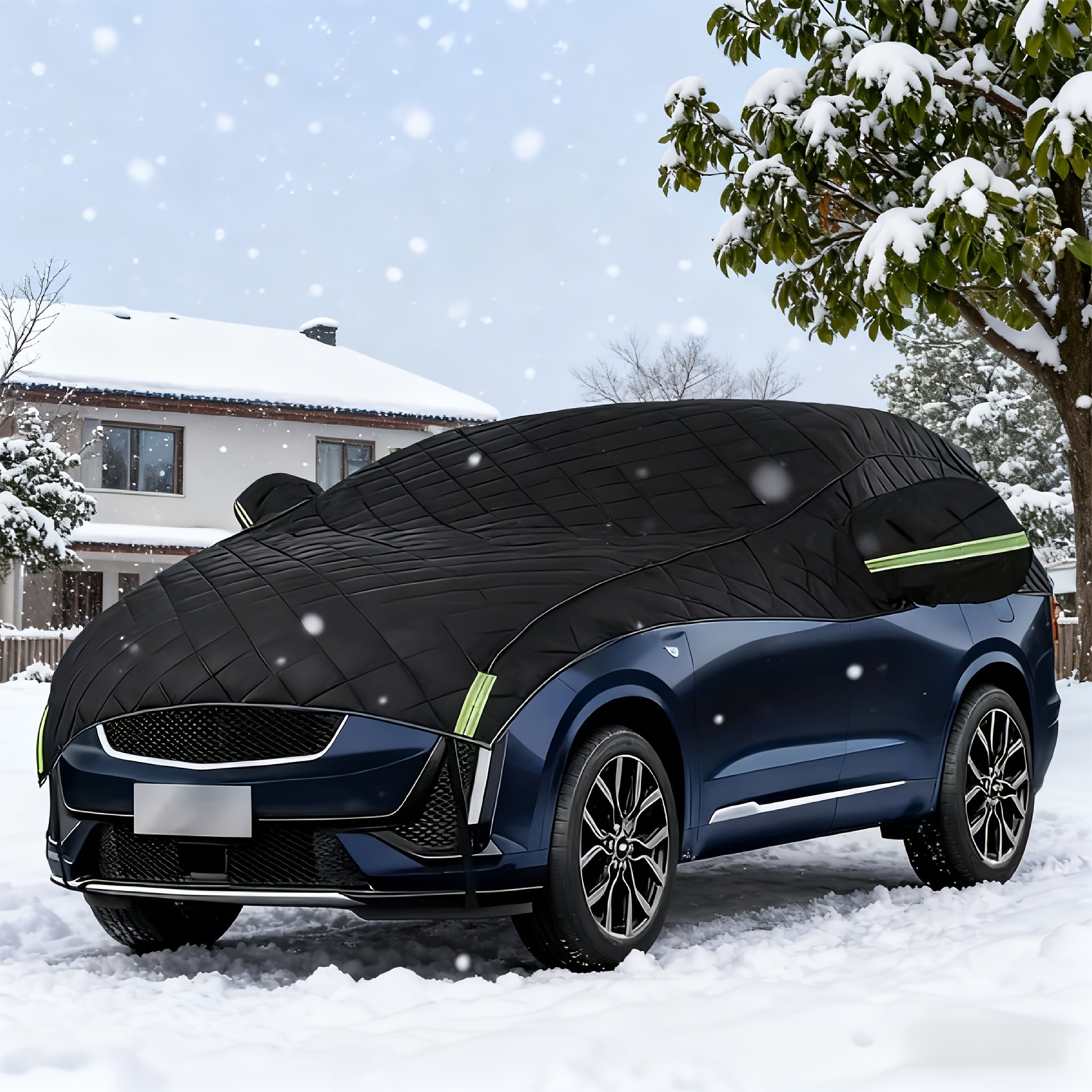 1pc Car Windshield Ice & Snow Cover with UV Protection, Heavy-Duty Black -Freeze Winter Shield, All-in-One Windshield/Roof/Headlight Protector for SUVs &, Reflective Safety Strips (Fits Most Vehicles)