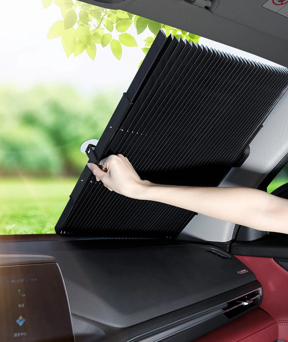 Front Windshield Retractable Sunshade With Suction Cups Summer Car Parasol Folding Sunshades Glass Shading Shade UV Blocking Sun