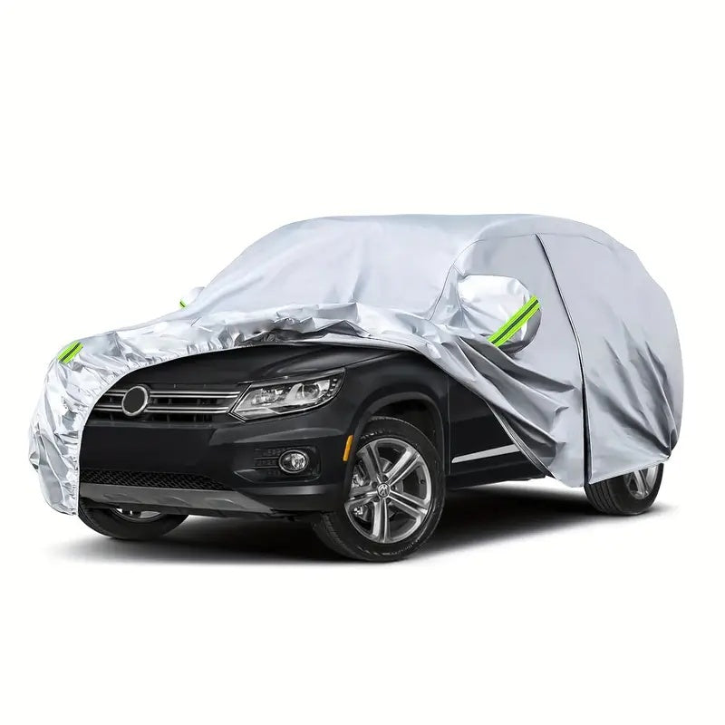 All-Weather Car Cover for 2007-2023 VW Tiguan, with Zipper and Windproof Buckles, Sun, Snow, Wind, Sand, and UV Protection, Allweather Shield, Outdoor Car Storage, Snug Fit, Durable Shield, Reinforced Stitching, Car Shield, A