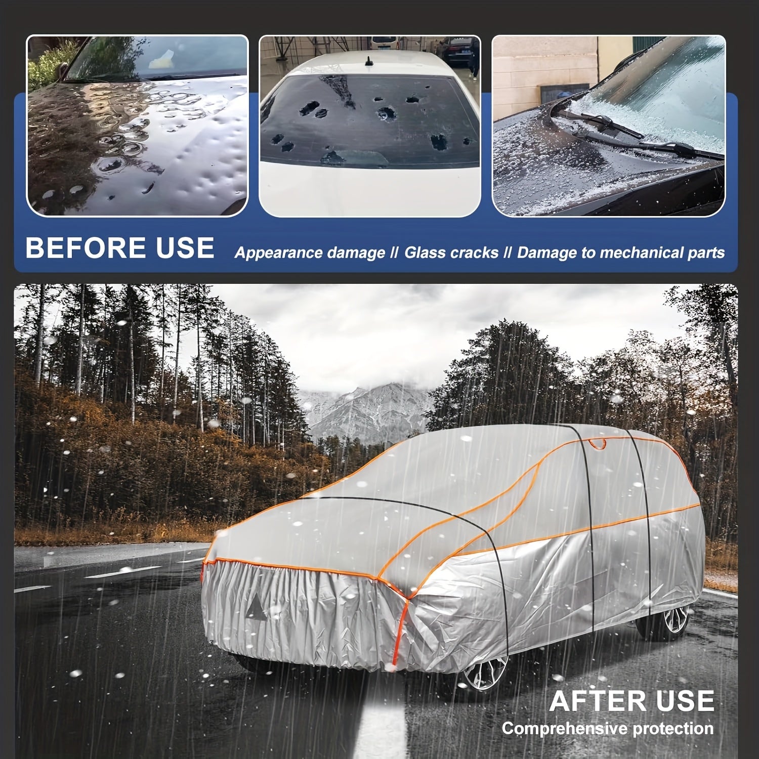 Hail Protection Car Cover Breathable Car Hail Protection Garage Cover for Hail -Hail Protection Full Garage (Grey)