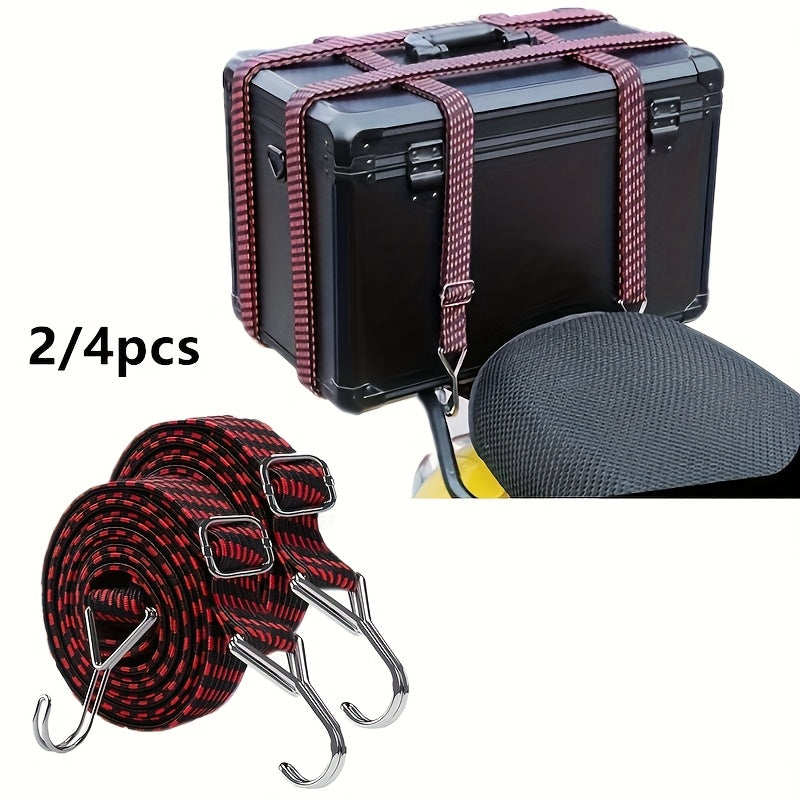 2/4pcs Heavy-Duty Adjustable Elastic Ropes - Durable Weather-Resistant Metal Rope with 4-Point Quick-Release Clamps, 1.5m Lengths for Camping, Biking, Motorcycle Transport & Outdoor Use, Camping Essentials, Secure Fastening,