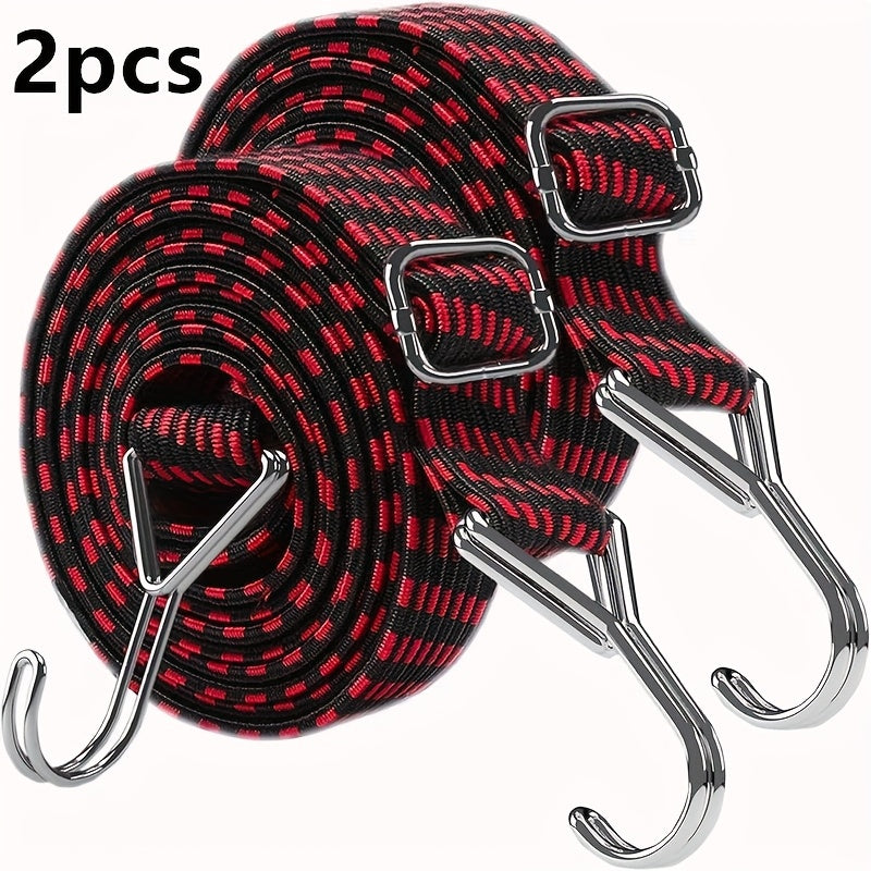2/4pcs Heavy-Duty Adjustable Elastic Ropes - Durable Weather-Resistant Metal Rope with 4-Point Quick-Release Clamps, 1.5m Lengths for Camping, Biking, Motorcycle Transport & Outdoor Use, Camping Essentials, Secure Fastening,