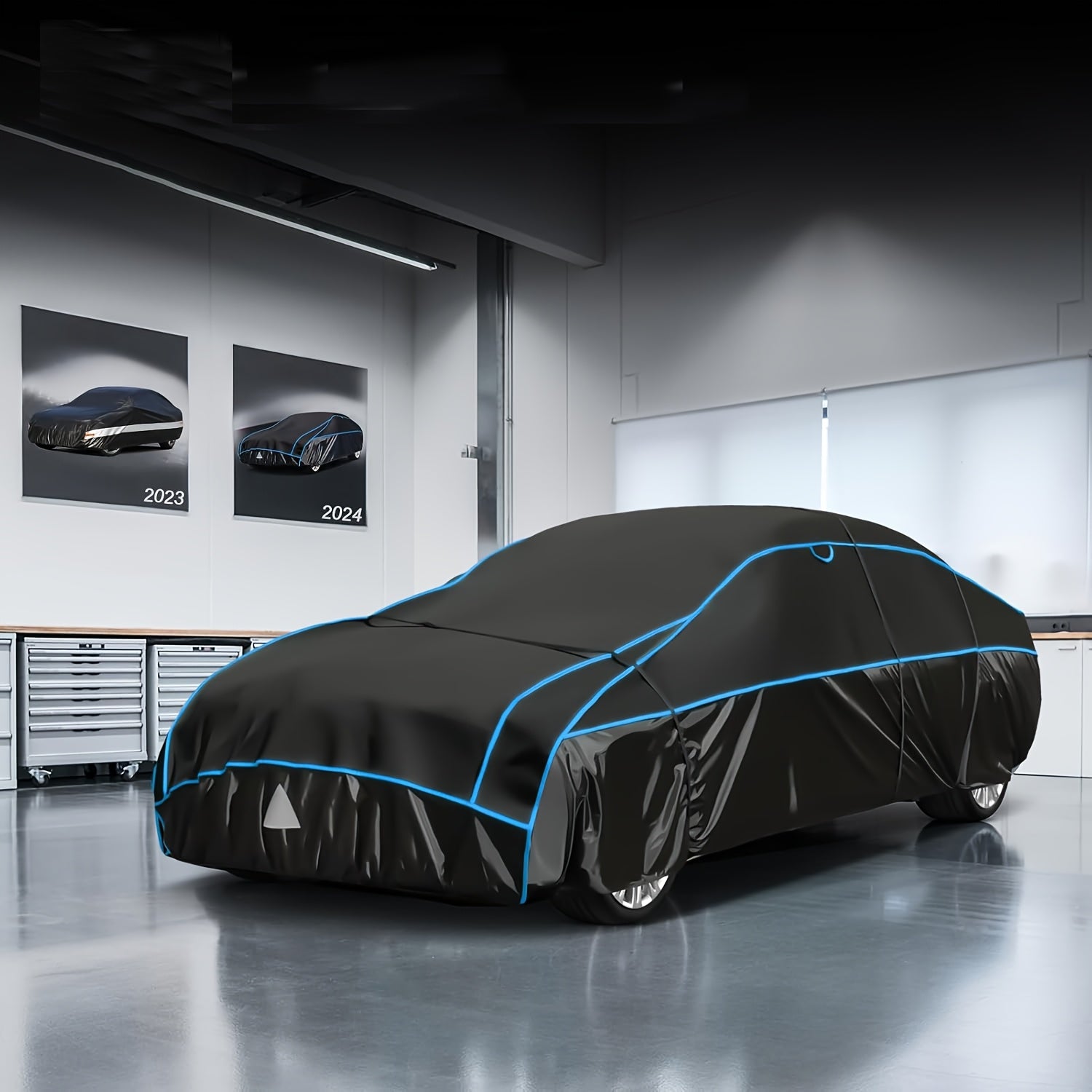 Hail-proof Car Cover, Breathable Hail-proof Garage Cover For Cars, Hail-proof And Sun-proof Full Garage Cover, Universal For All Models (New Black And Blue Style)