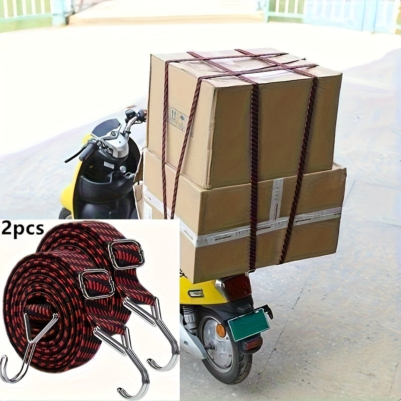 2/4pcs Heavy-Duty Adjustable Elastic Ropes - Durable Weather-Resistant Metal Rope with 4-Point Quick-Release Clamps, 1.5m Lengths for Camping, Biking, Motorcycle Transport & Outdoor Use, Camping Essentials, Secure Fastening,