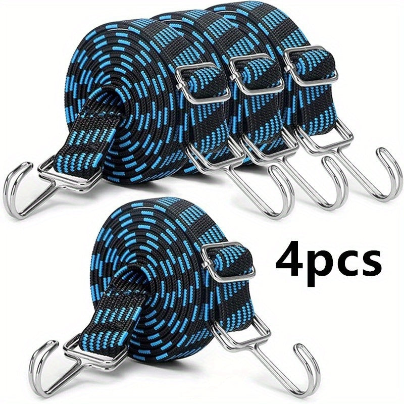 2/4pcs Heavy-Duty Adjustable Elastic Ropes - Durable Weather-Resistant Metal Rope with 4-Point Quick-Release Clamps, 1.5m Lengths for Camping, Biking, Motorcycle Transport & Outdoor Use, Camping Essentials, Secure Fastening,