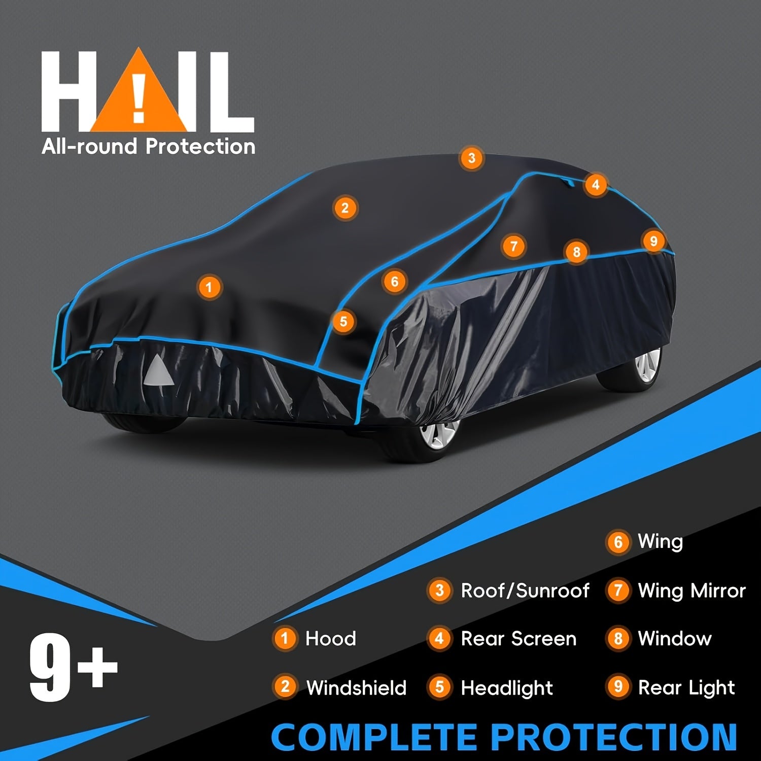 Hail-proof Car Cover, Breathable Hail-proof Garage Cover For Cars, Hail-proof And Sun-proof Full Garage Cover, Universal For All Models (New Black And Blue Style)